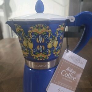Brandani Citrus Blue 6-CUP Induction Aluminum Coffee Maker Moka Pot